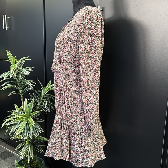 DEX V-neck long sleeve floral midi dress,elastic waist ruched side,ruffle hem - Picture 5 of 16